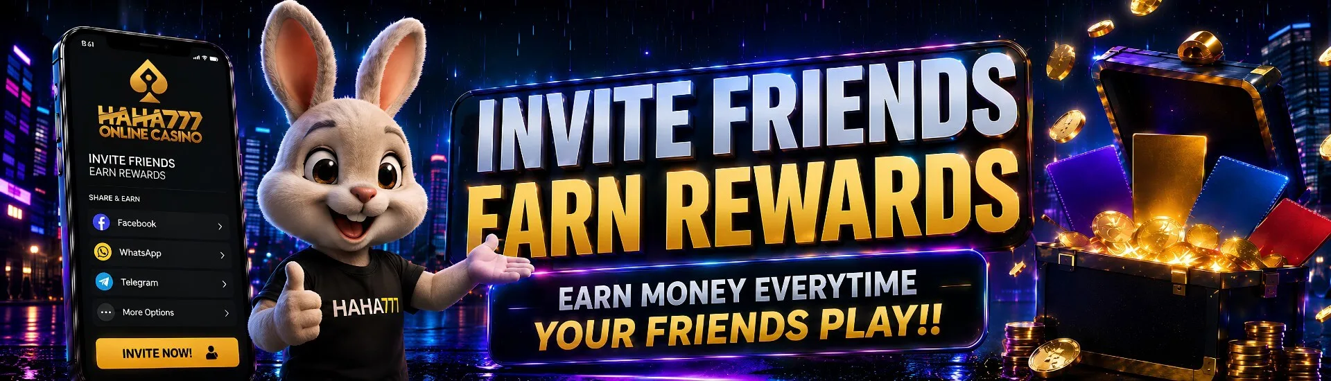 HAHA777 invite friends — earn rewards every time friends play